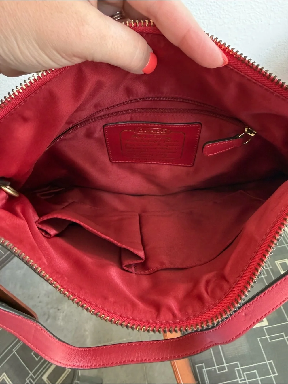 Coach Vintage Signature Canvas Hobo Bag in Red and Brown